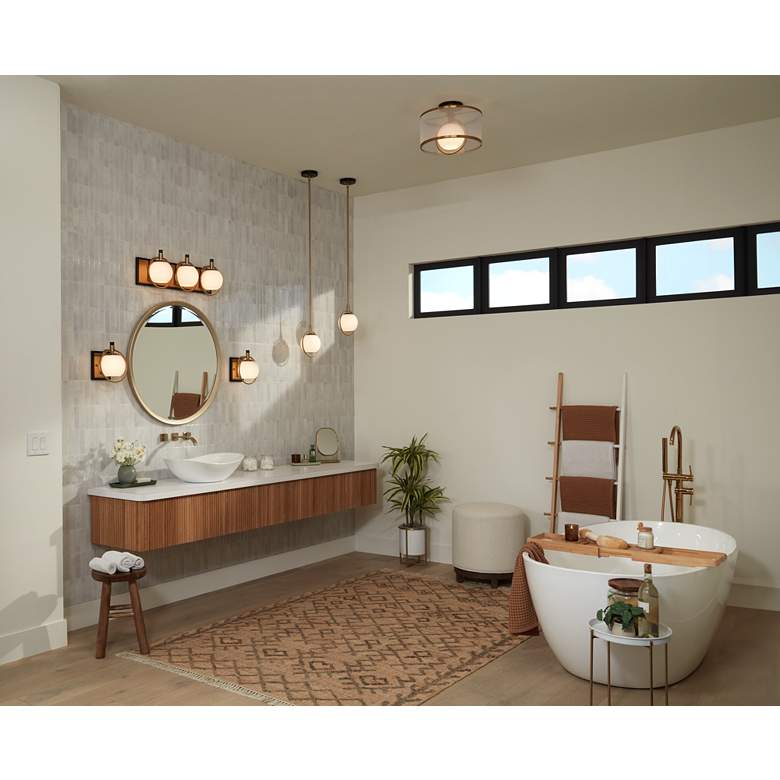 Image 1 Possini Euro Carlyn 14" Wide Sheer Shade and Brass Drum Ceiling Light in scene