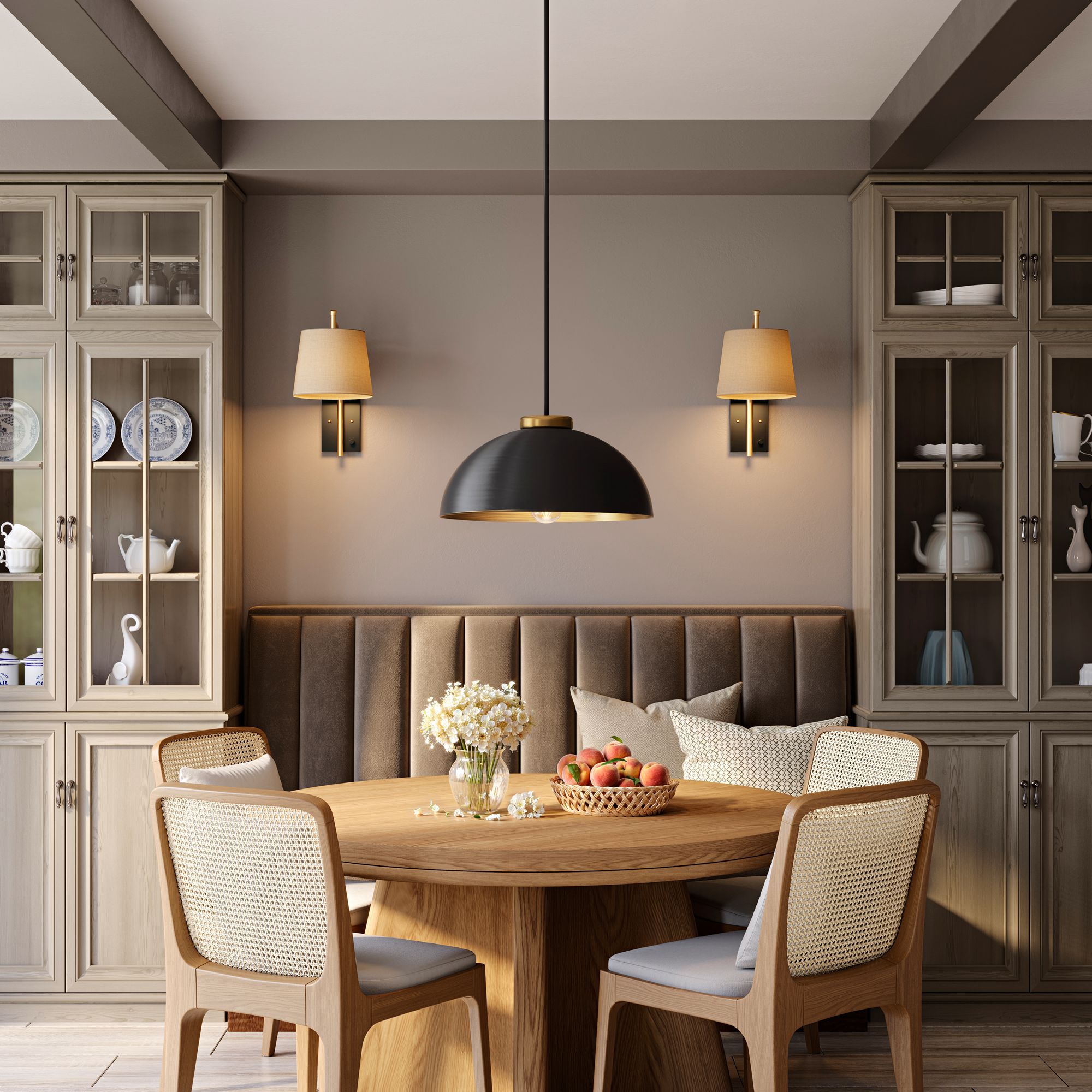 Possini Euro Janie 15 1/2" Wide Black and Gold Dome Pendant Light in scene