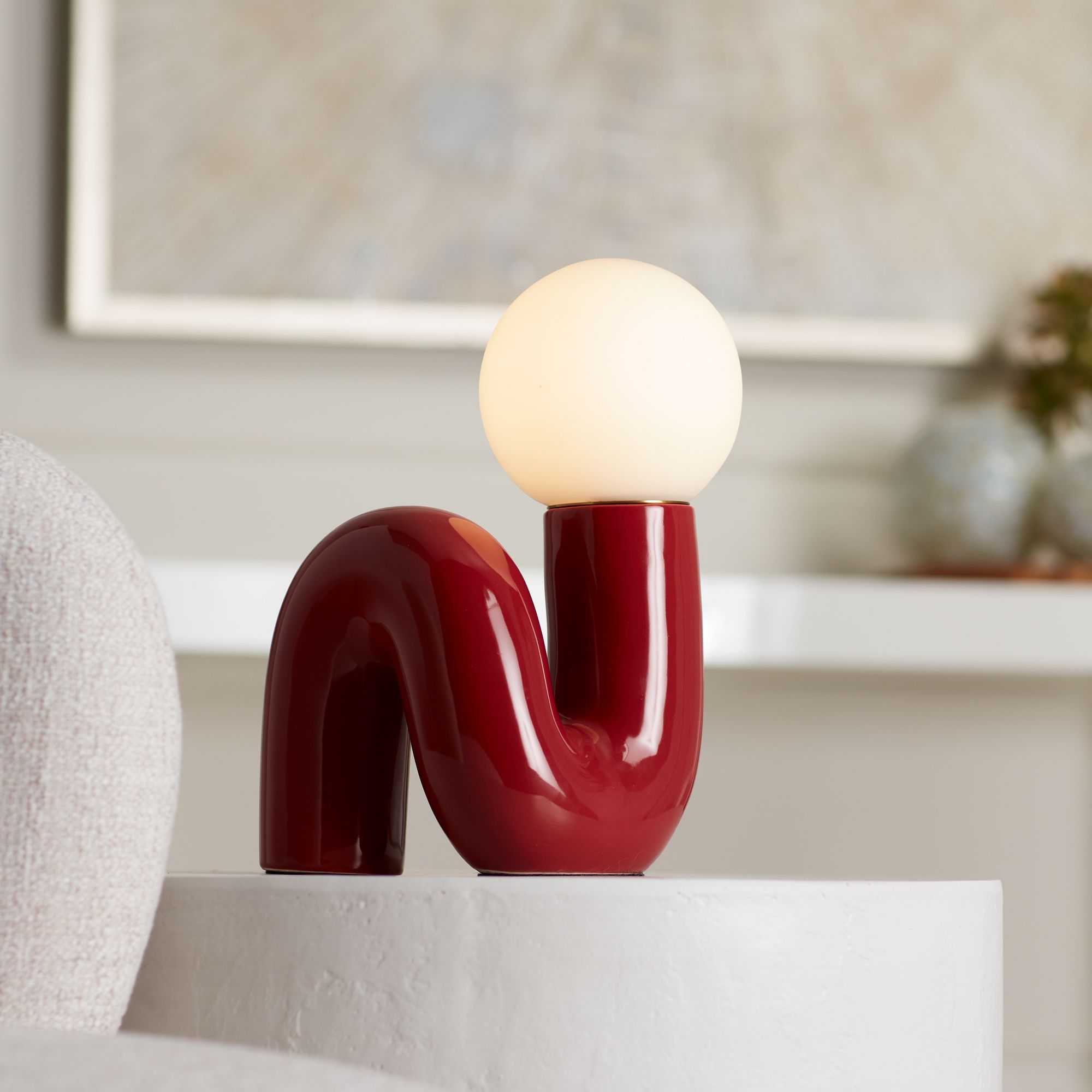 Image 1 Fondant 11 3/4" High Velvet Red Accent Lamp in scene