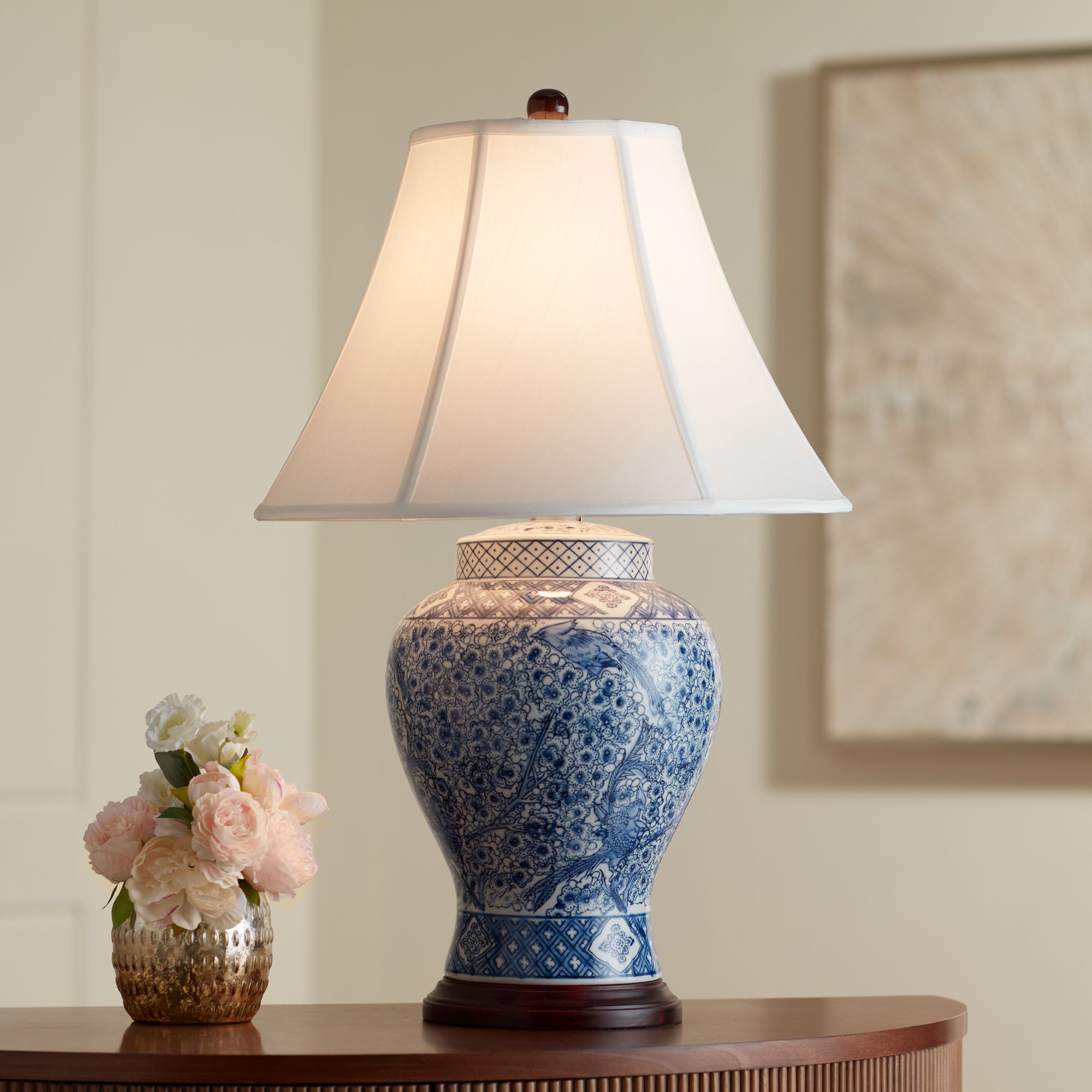 Watch A Video About the Barnes and Ivy Shonna Garden Bird Blue White Porcelain Table Lamp