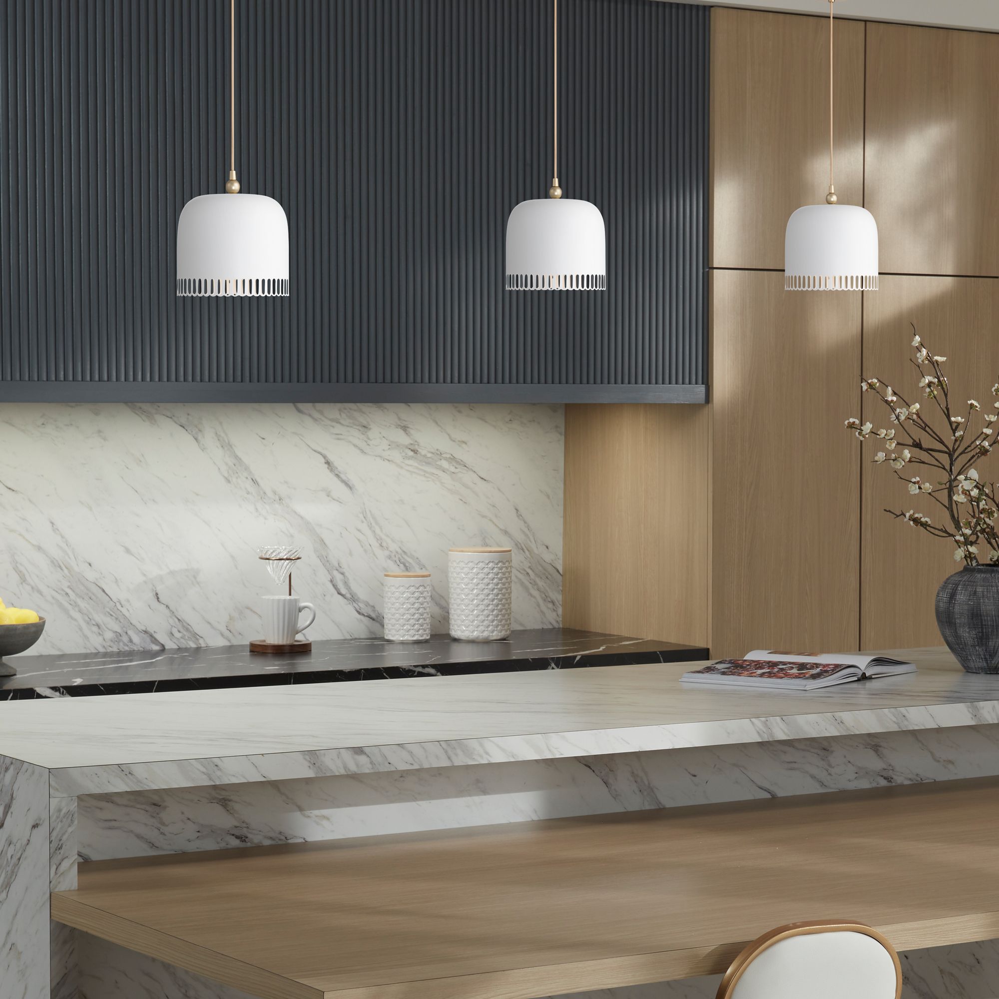 Image 1 Possini Euro Enna 8 1/2" Wide White and Soft Gold Mini-Pendant Light in scene