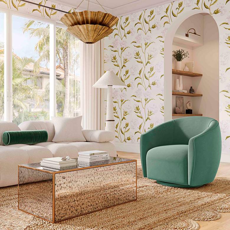 Image 1 Jordan Sea Blue Velvet Swivel Armchair in scene