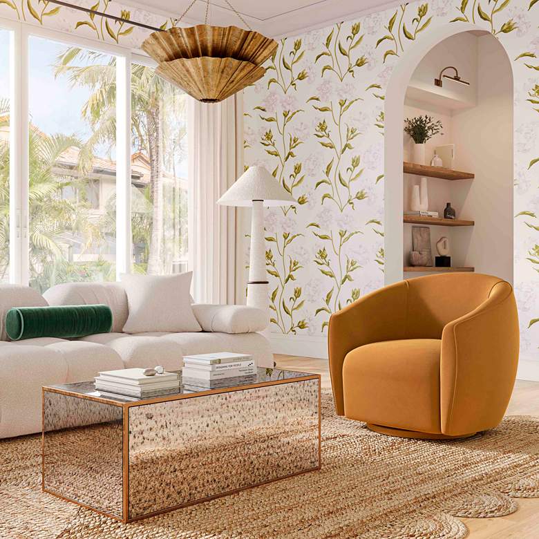 Image 1 TOV Jordan 32 1/2" Wide Modern Tan Velvet Swivel Armchair in scene