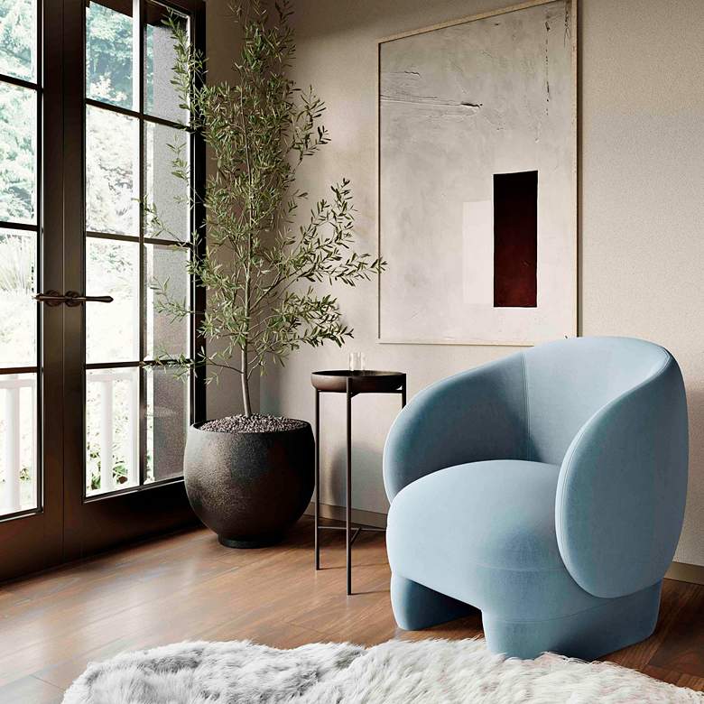 Image 1 TOV Kiki 28" Wide Blue Stone Velvet Fabric Modern Accent Chair in scene