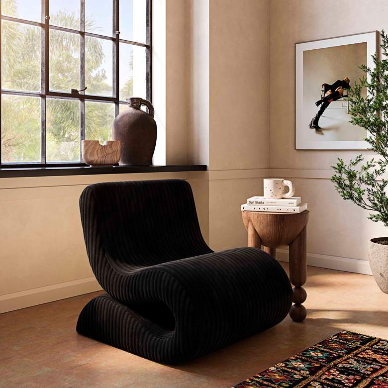 Image 1 TOV Senna 22" Wide Black Corduroy Fabric Oversized Modern Accent Chair in scene
