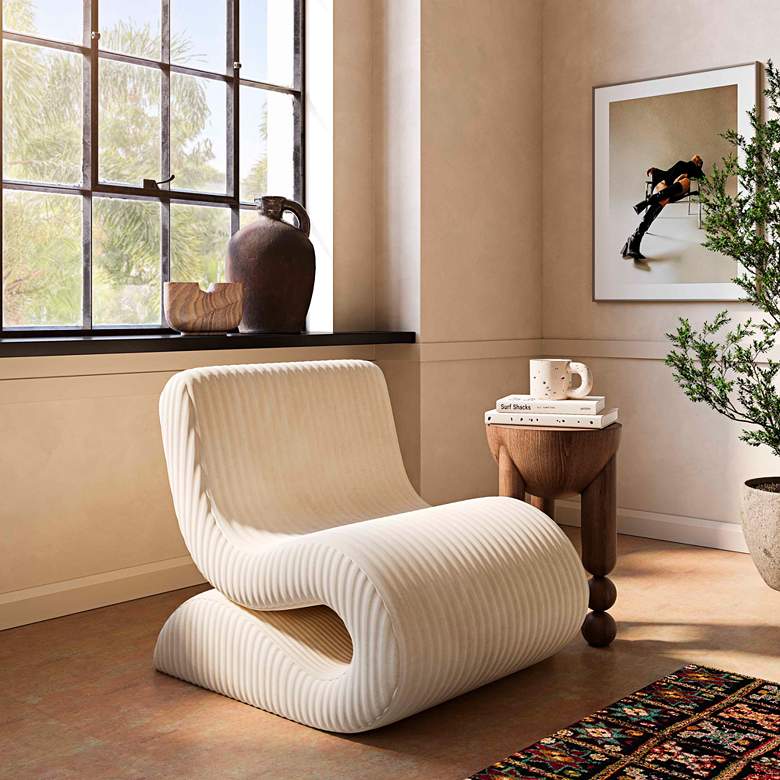 Image 1 TOV Senna 22" Wide Cream Corduroy Fabric Modern Accent Chair in scene