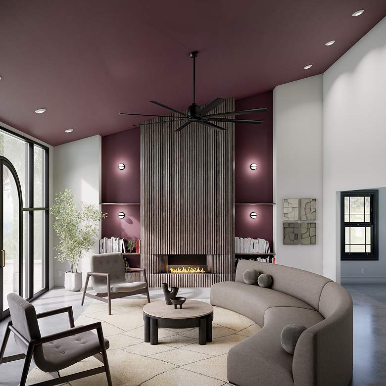 Image 1 84" Kichler Breda Satin Black Large Outdoor Ceiling Fan with Remote in scene