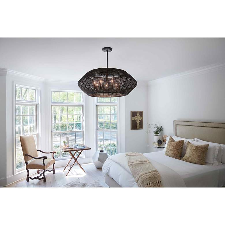 Image 1 Hinkley Luca 38" Wide Black Weave Modern Drum Pendant Chandelier in scene