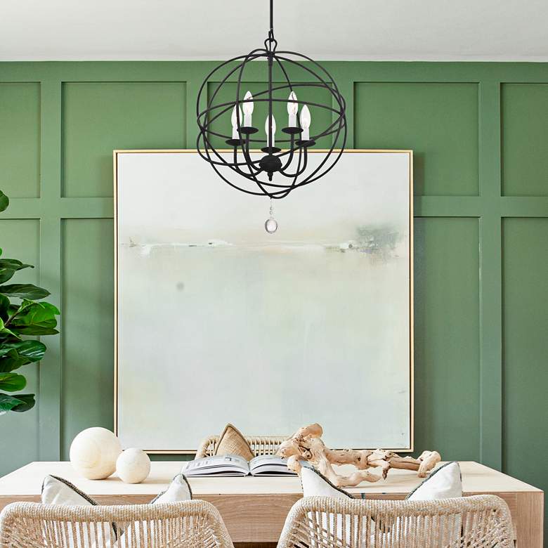Image 1 Crystorama Solaris 17" 5-Light Black Candelabra Orb Small Chandelier in scene