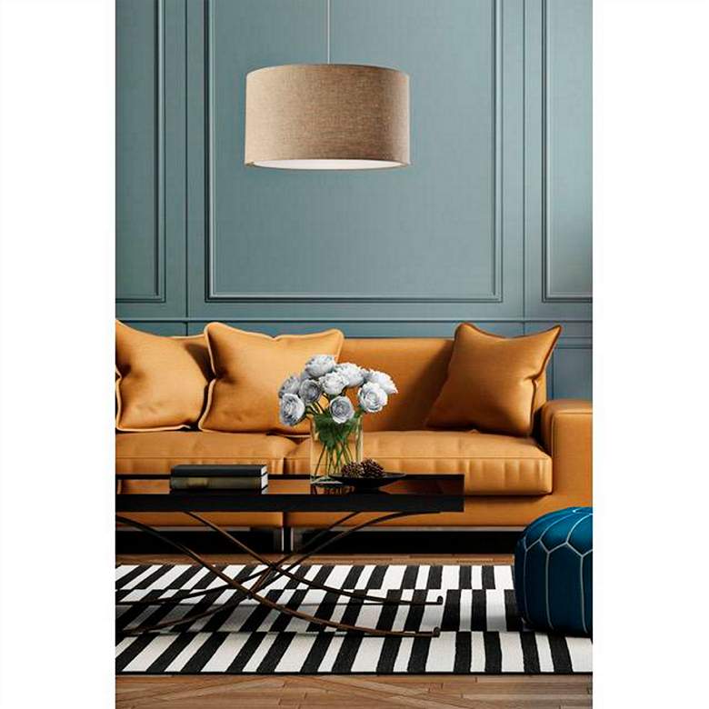 Image 1 Harvest 20" Wide Natural Fabric Plug-In Drum Pendant Light in scene
