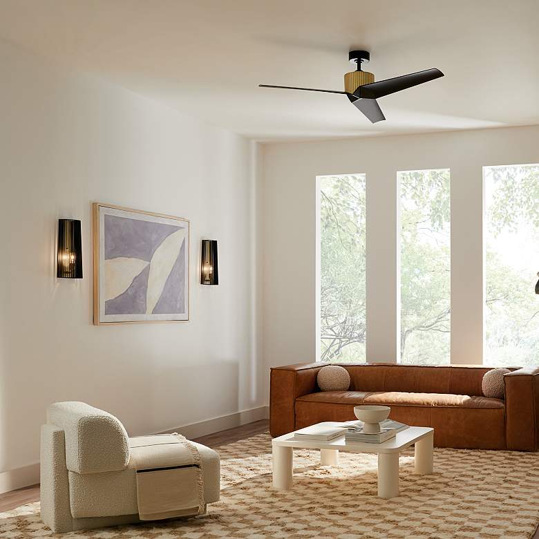 Image 1 56" Kichler Almere Brushed Brass Indoor Ceiling Fan with Wall Control in scene