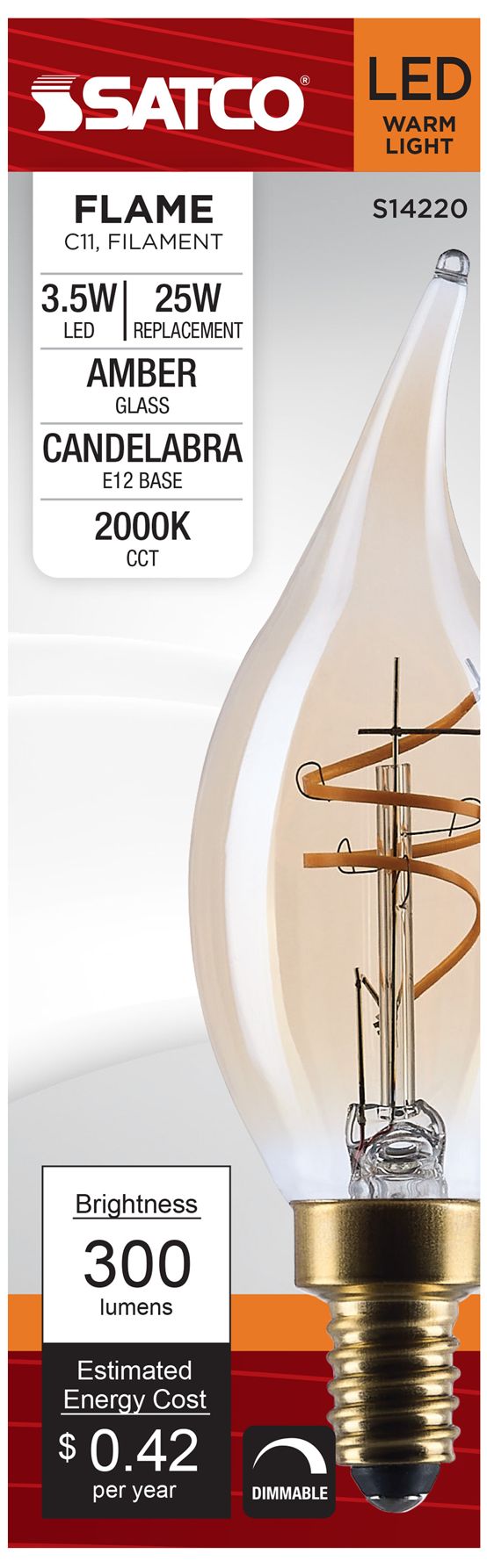 Image 5 25W Equivalent 3.5W LED Dimmable Clear Candelabra Bulb by Satco more views