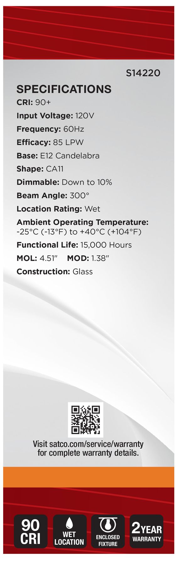 Image 7 25W Equivalent 3.5W LED Dimmable Clear Candelabra Bulb by Satco more views