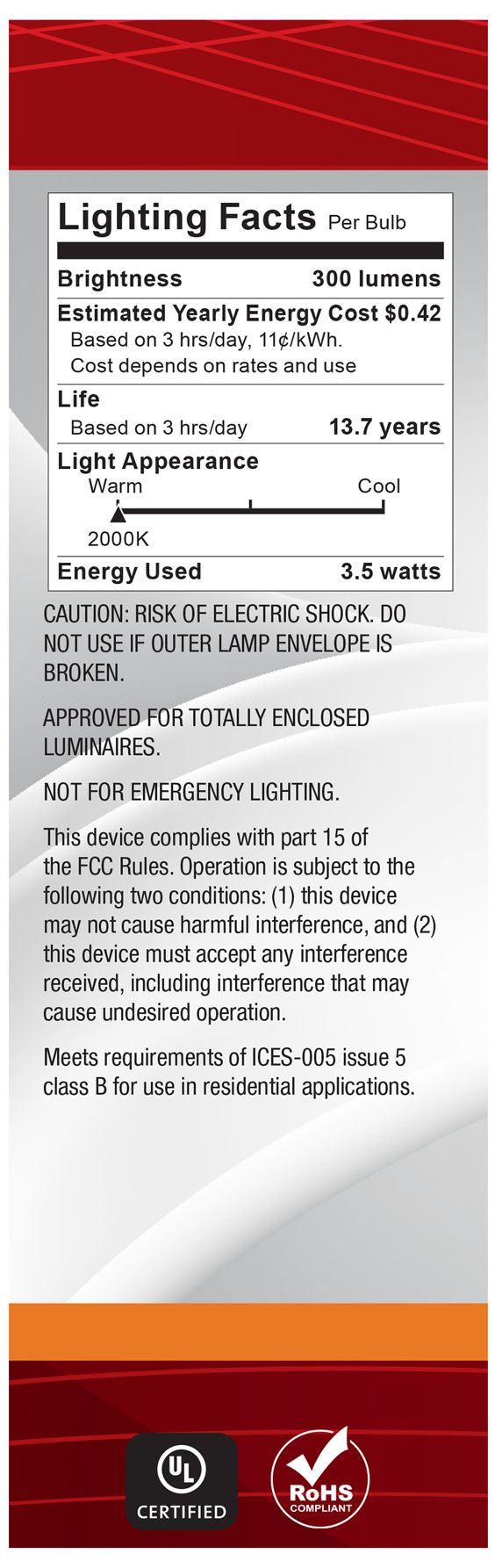 25W Equivalent 3.5W LED Dimmable Clear Candelabra Bulb by Satco