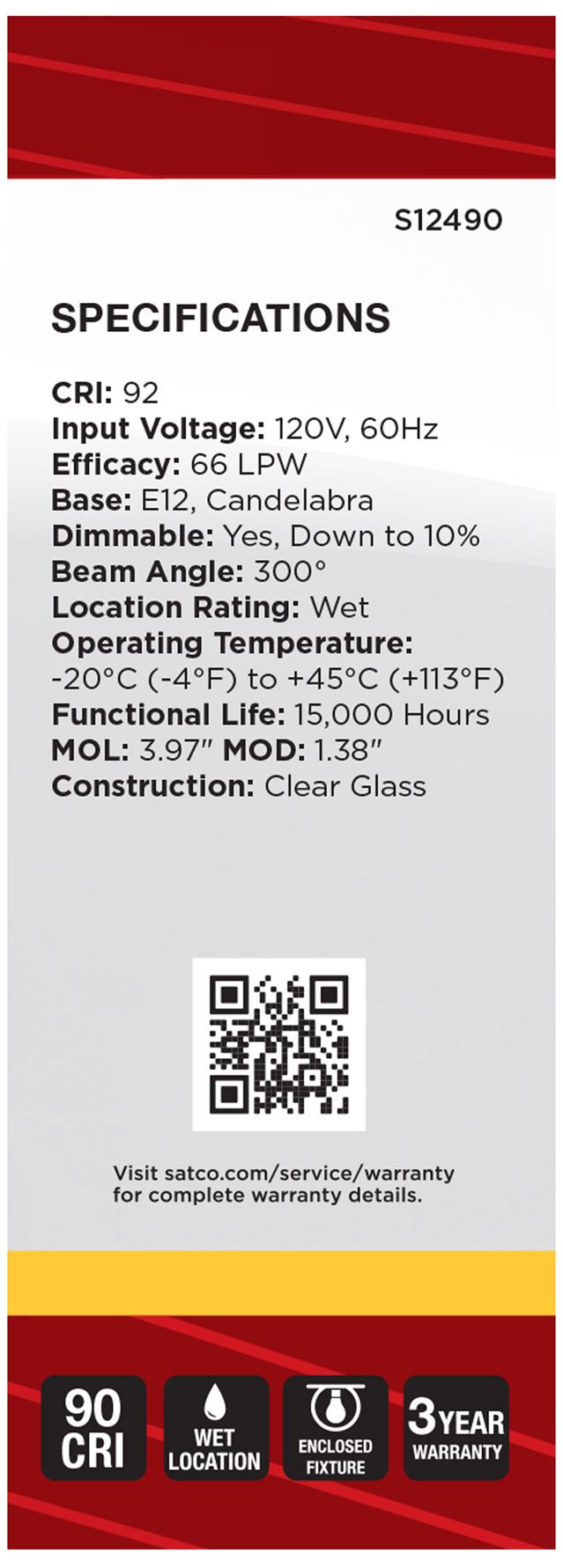 Image 6 25W Equivalent 3W Dimmable LED Filament B11 Bulb by Satco more views