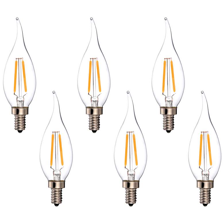 Image 1 25W Equivalent Clear 2W LED Dimmable Candelabra Flame 6-Pack