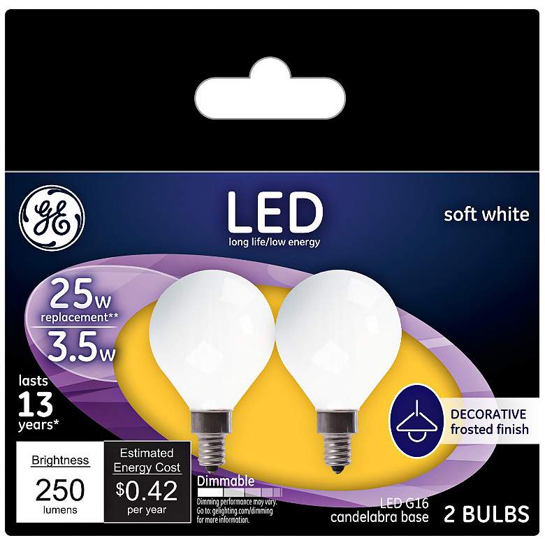 Image 1 25W Equivalent Frost 3.5W LED Dimmable Candelabra 2 Pack