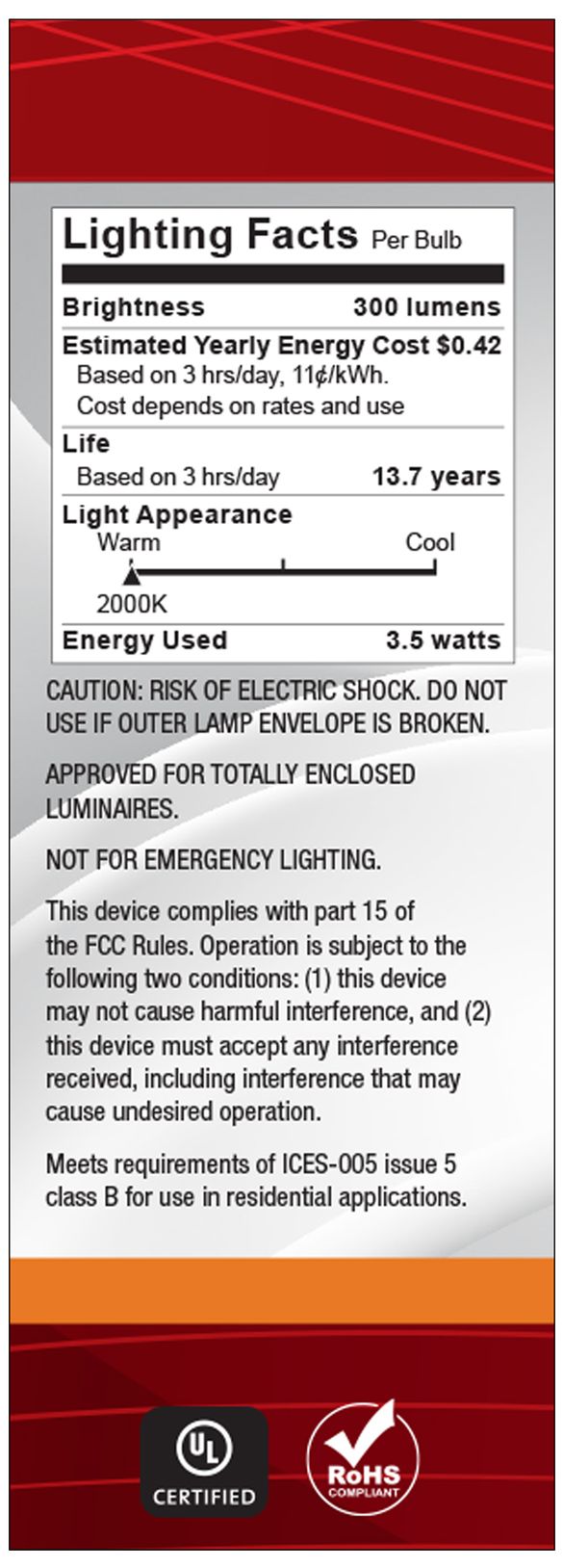 Image 7 25W Equivalent Satco 3.5W 2000K Amber Glass LED Candelabra C11 Bulb more views
