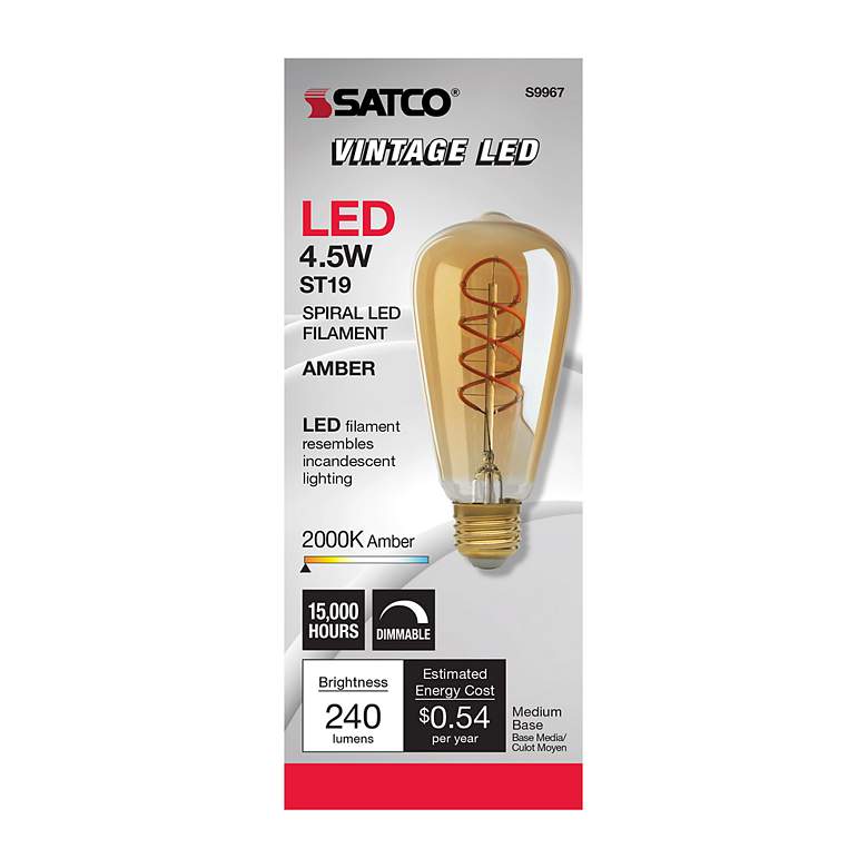Image 2 25W Equivalent Satco Amber 4.5W LED Dimmable Standard Bulb more views
