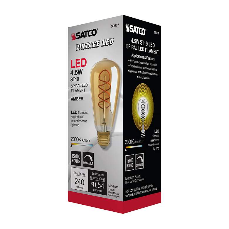 Image 6 25W Equivalent Satco Amber 4.5W LED Dimmable Standard Bulb more views