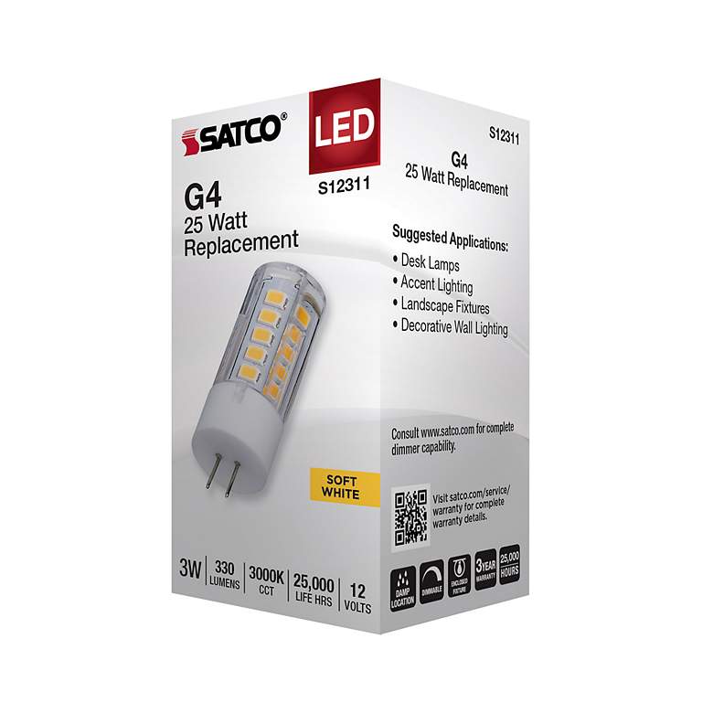 Image 7 25W Equivalent Satco Clear 3W LED Dimmable Bi-Pin G4 Bulb more views