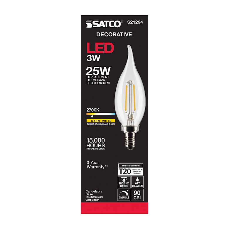 Image 5 25W Equivalent Satco Clear 3W LED Dimmable Candelabra Bulb more views