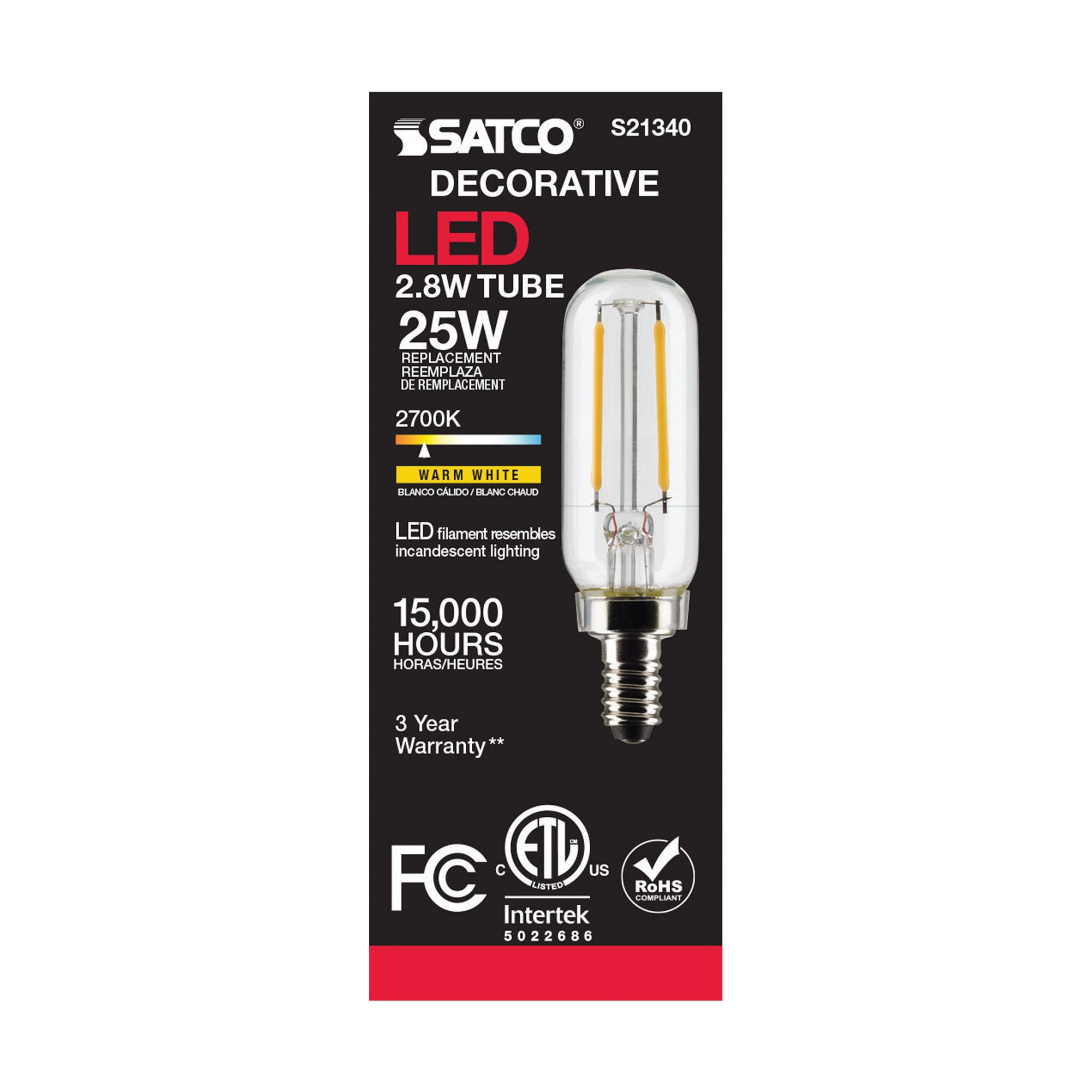 Image 6 25W Equivalent T6 2.8W 2700K LED Dimmable Candelabra Bulb by Satco more views