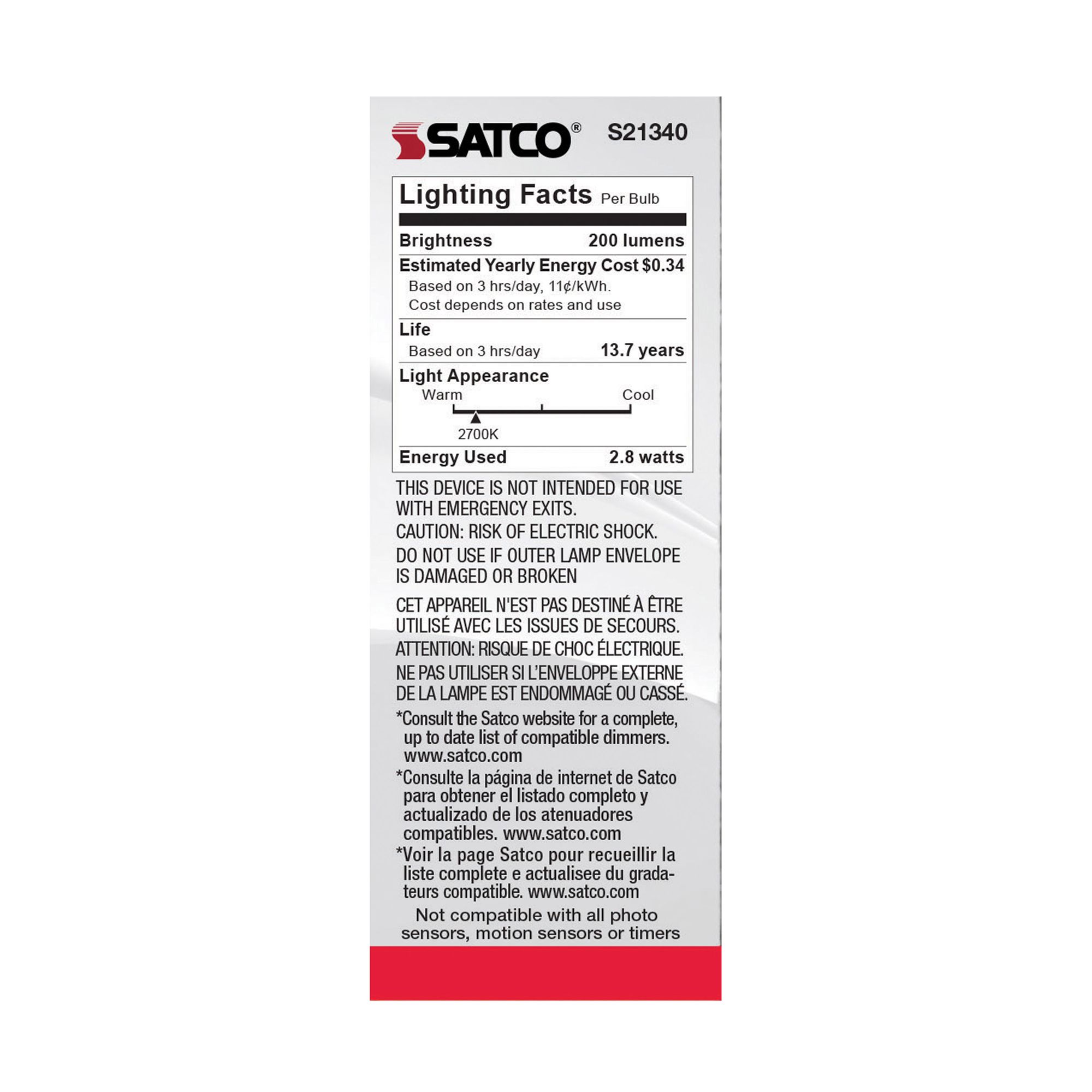 Image 7 25W Equivalent T6 2.8W 2700K LED Dimmable Candelabra Bulb by Satco more views