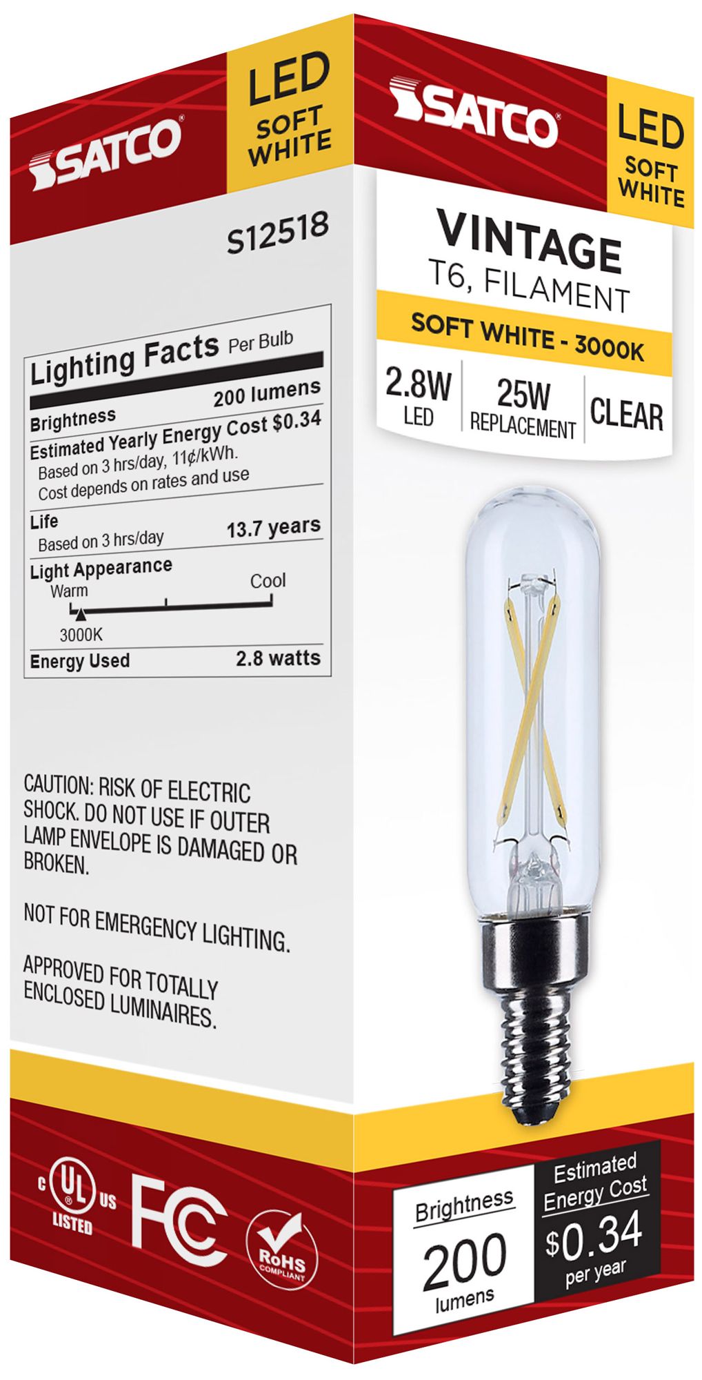 Image 6 25W Equivalent T6 2.8W 3000K LED Dimmable Candelabra Bulb by Satco more views
