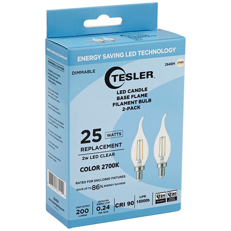 Image 2 25W Equivalent Tesler 2W LED Dimmable Filament E12 2-Pack more views
