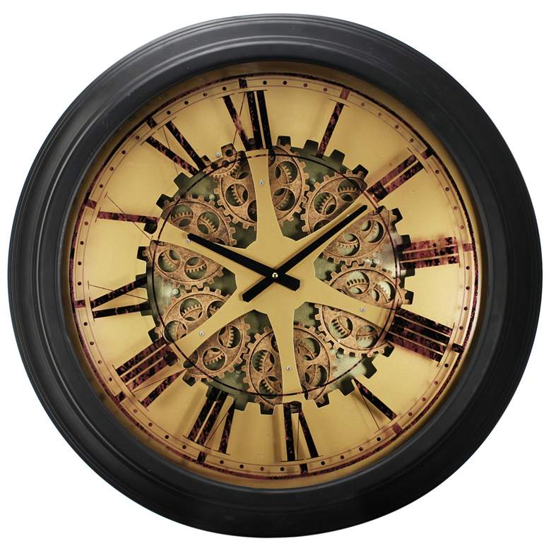 Image 1 26.2 inch Classic Black Gears Wall Clock