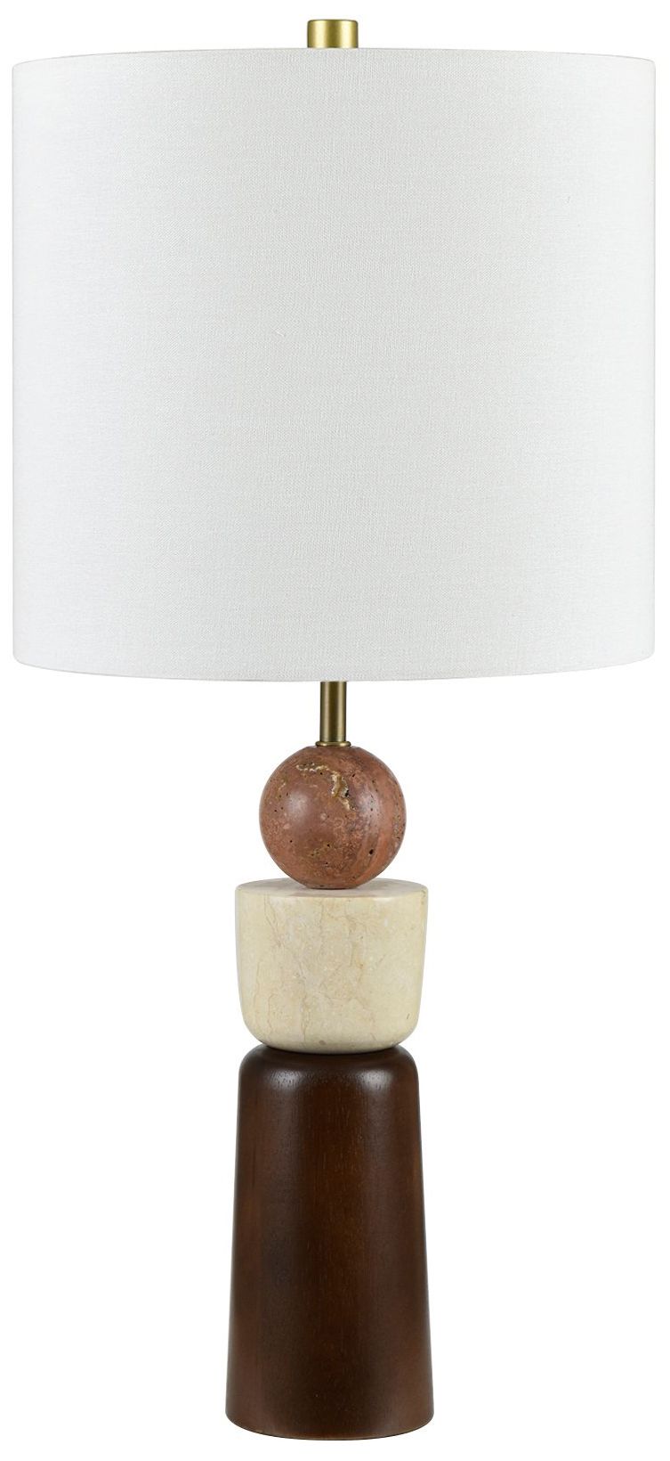 26.25" Wood and Stone Table Lamp with Linen Shade