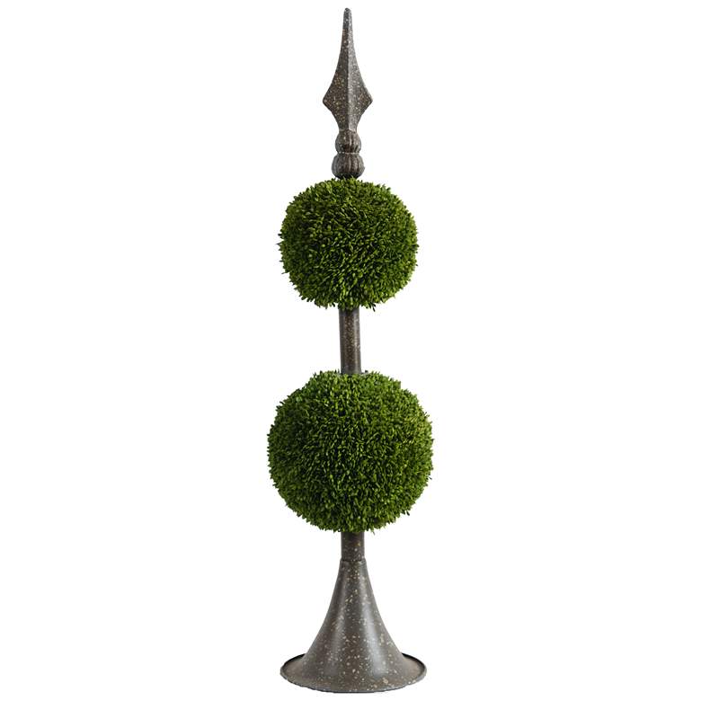 Image 1 26.5 inch Spired Green and Antique Bronze Two-Sphere Boxwood Topiary
