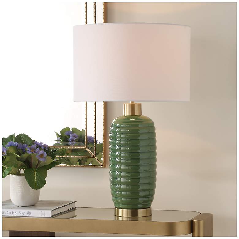 Image 1 26 1/2" High Olive Green Ceramic Table lamp