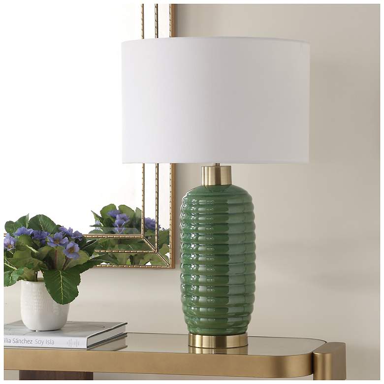 Image 4 26 1/2" High Olive Green Ceramic Table lamp more views