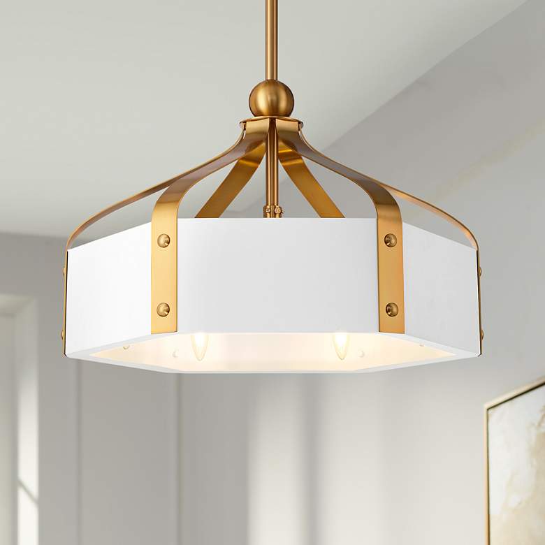 Image 1 26" Savoy House Sheffield White and Brass LED Fandelier with Remote
