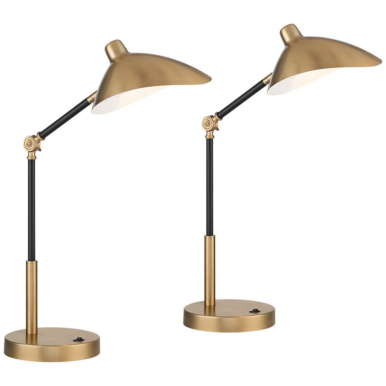 Image 2 260 Lighting Colborne Adjustable Gold Black LED USB Desk Lamps Set of 2