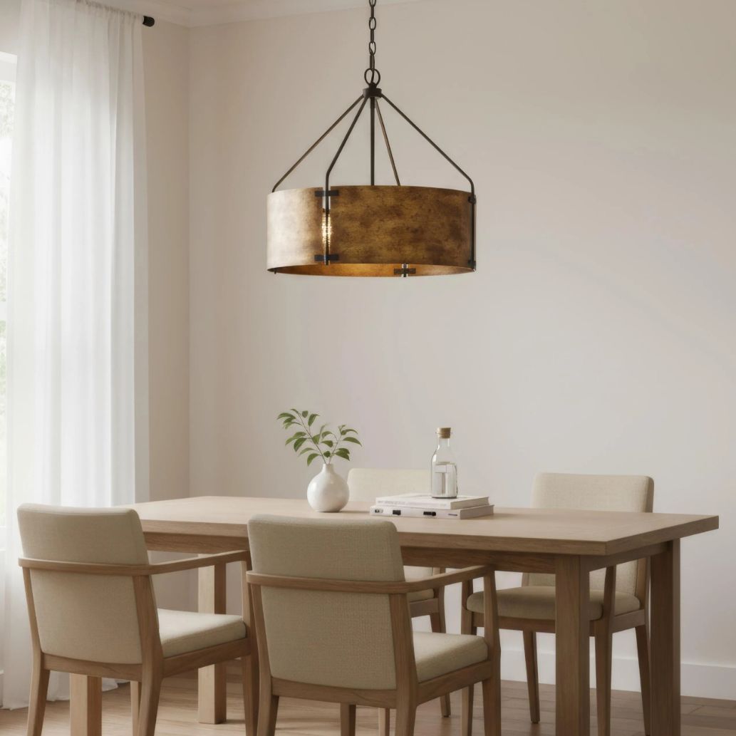 Thumbnail1 of Possini Euro Julian 22" Wide Rustic Bronze Metal Drum Pendant Light in scene