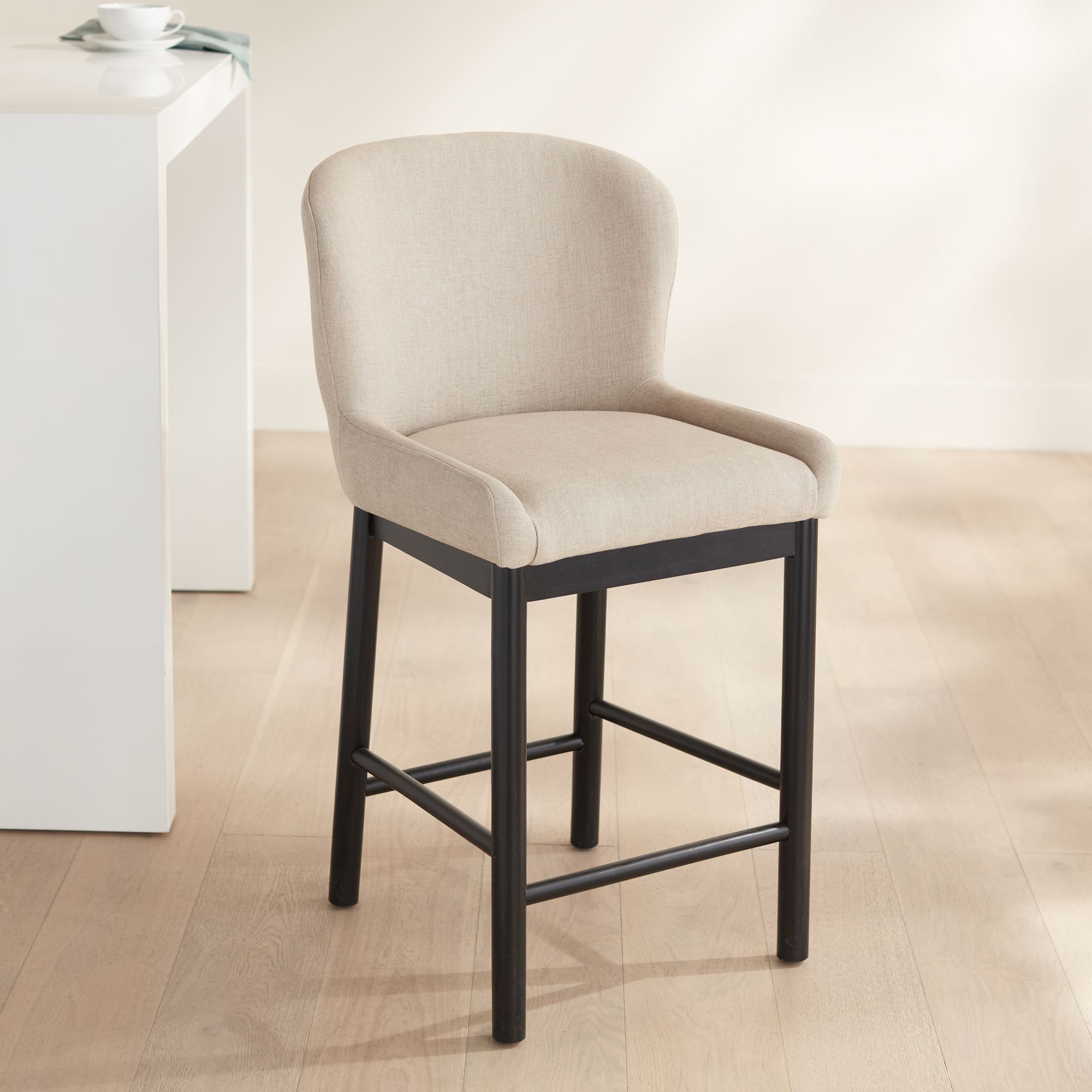 Image 1 Possini Euro Gia 26 1/2" High Valdese Oatmeal and Black Counter Stool in scene