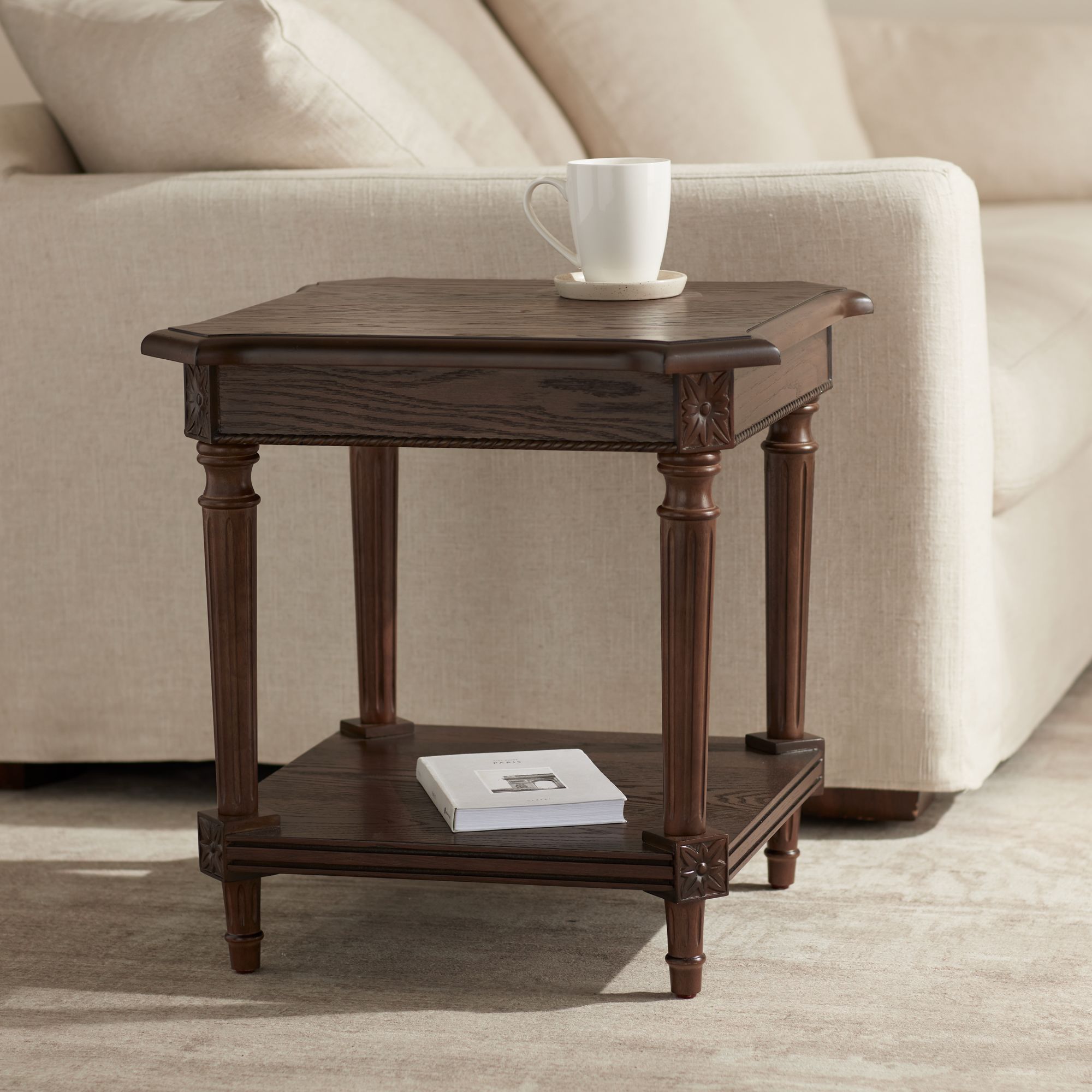 Thumbnail1 of Pullman 22" Wide Distressed Walnut Wood Square End Table in scene