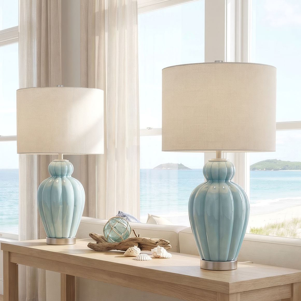 Image 1 Leros 27 1/2" High Blue Sky Glass Gourd Table Lamp Set of 2 in scene