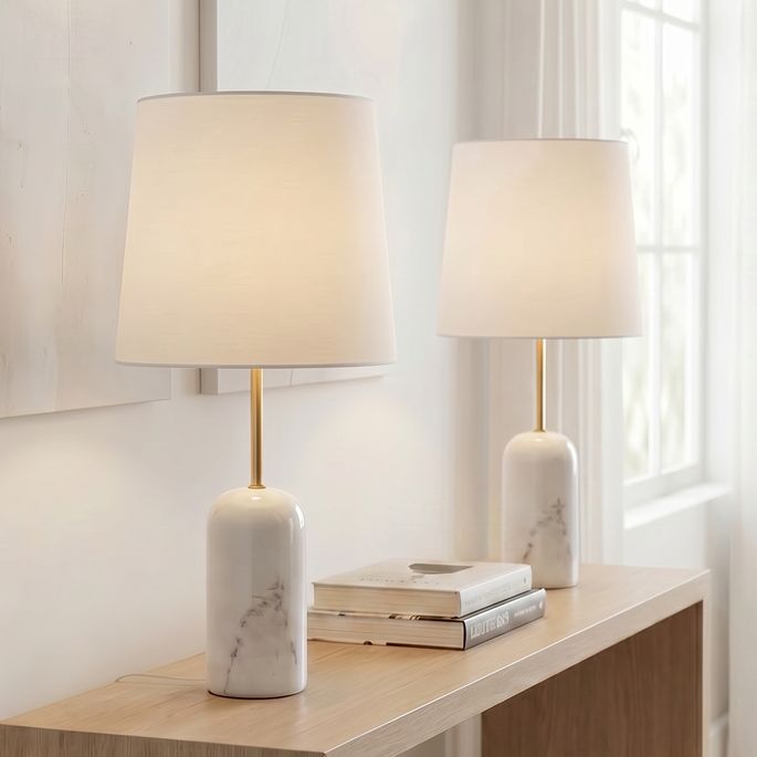 Image 1 Daleti 25" High White Marble Table Lamp Set of 2 in scene