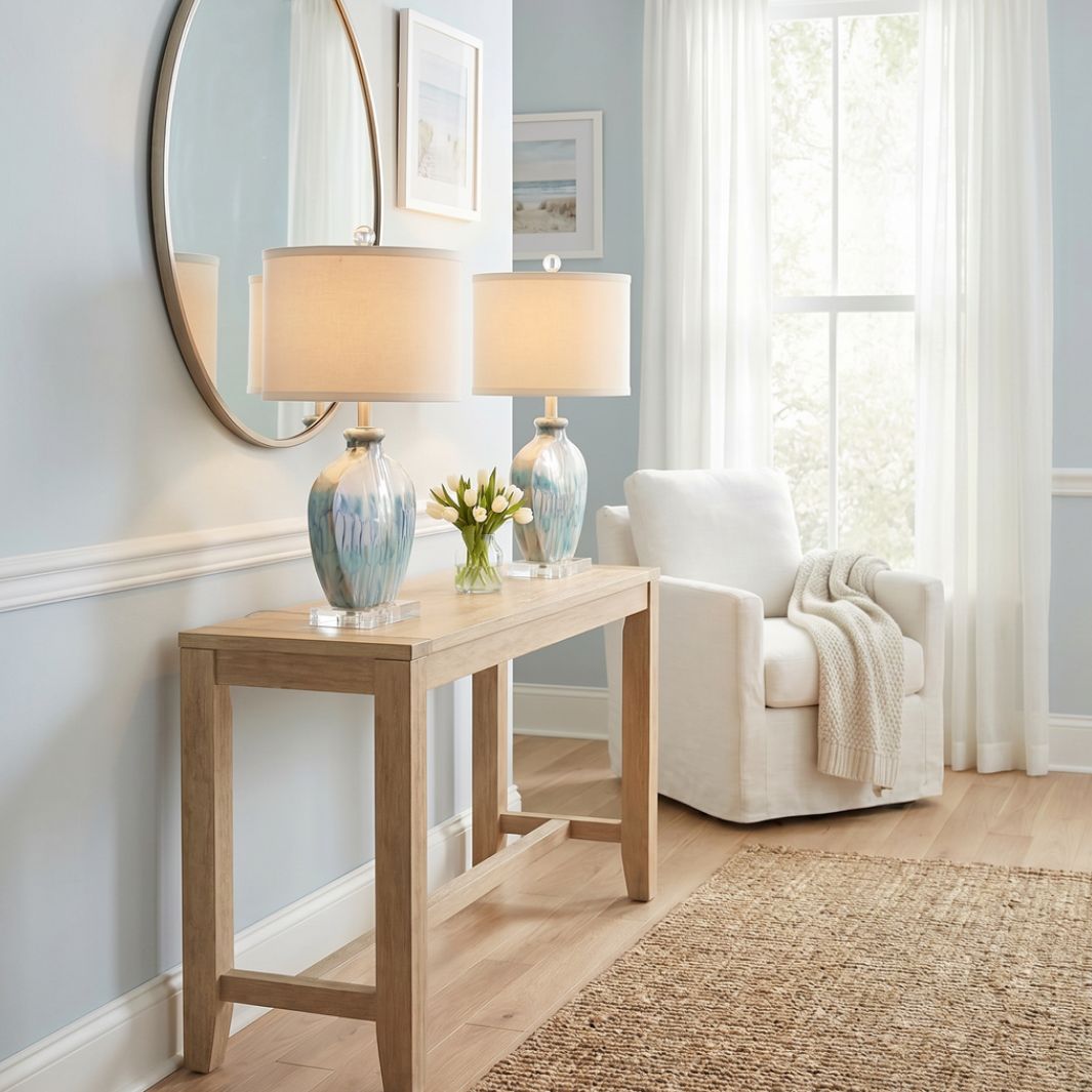 Possini Euro Mia 25" Hand-Crafted Blue Drip Ceramic Table Lamp in scene