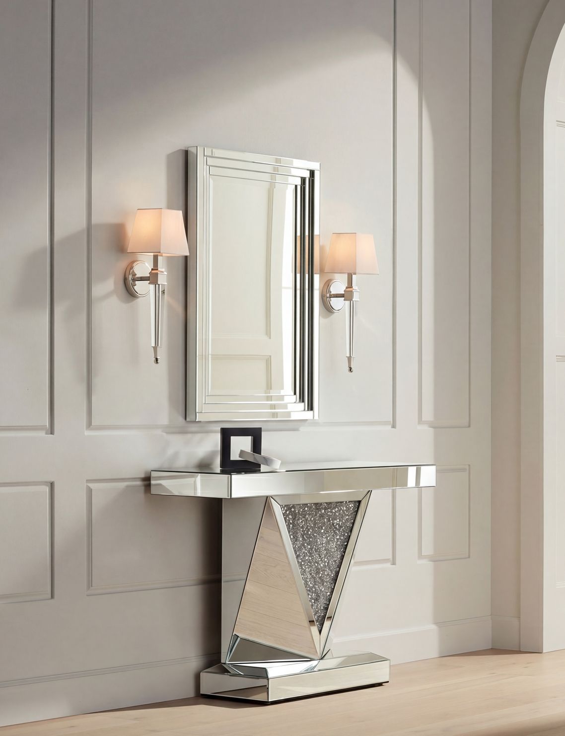 Thumbnail1 of Possini Euro Irene 20 3/4" High Polished Nickel Wall Sconce Set of 2 in scene