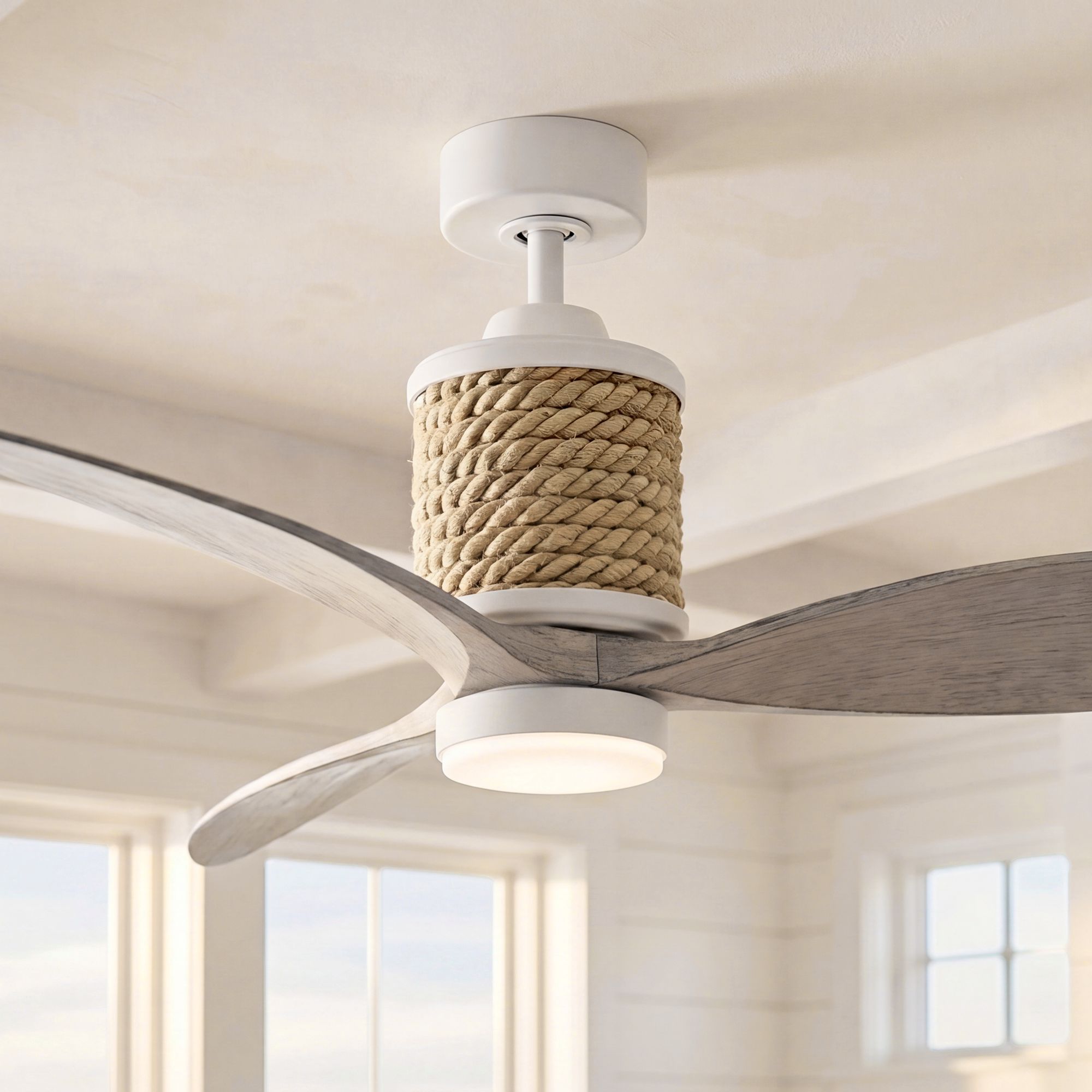 Image 1 60" Hinkley Marin Matte White LED Smart Ceiling Fan with Wall Control in scene