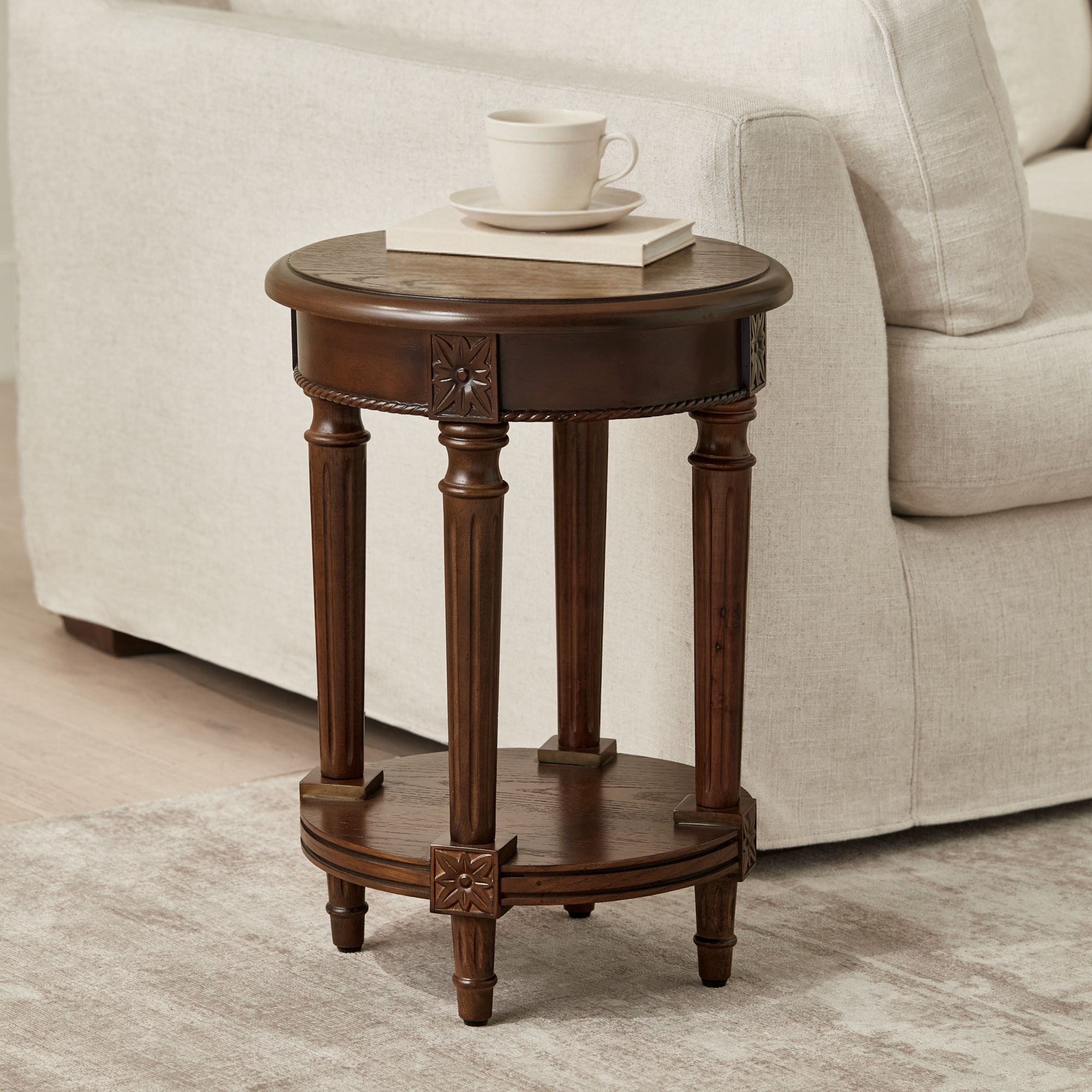 Image 1 Pullman 16" Wide Distressed Walnut Finish Round End Table in scene