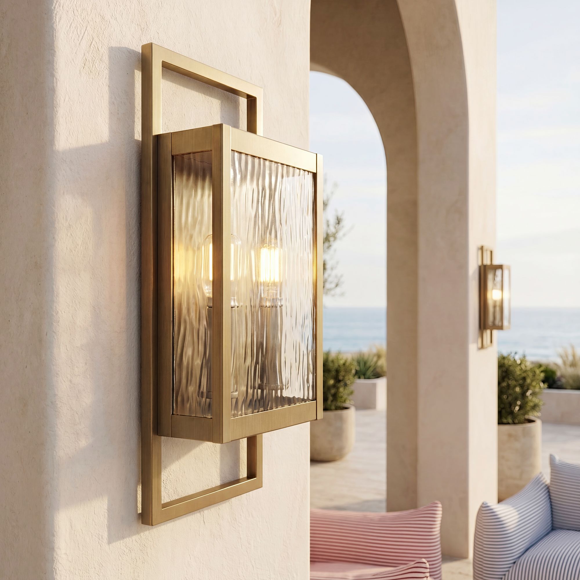 Image 1 Possini Euro Jerry 16"H Aged Brass 2Lt Marine Grade Outdoor Wall Light in scene