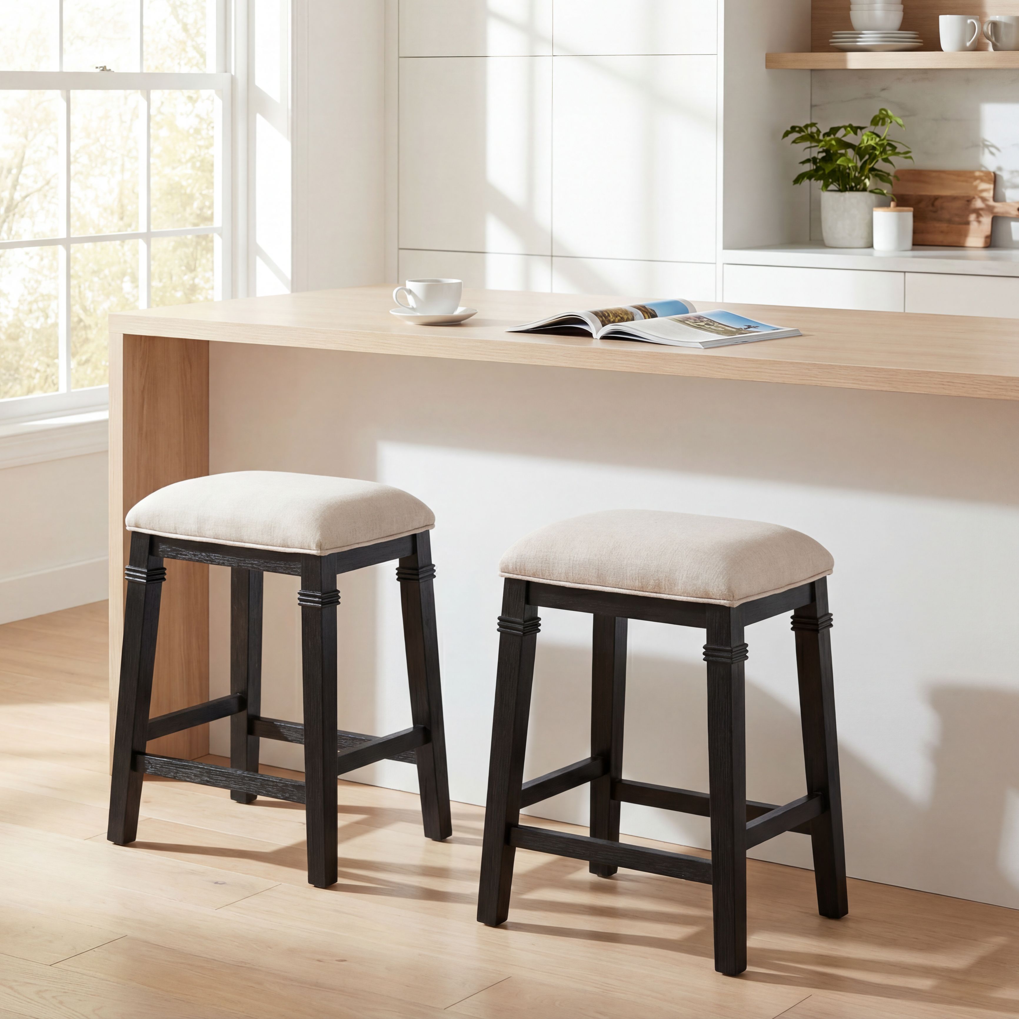 Thumbnail1 of Possini Euro Arabella 25 1/2" High Black Ecru Backless Counter Stool in scene