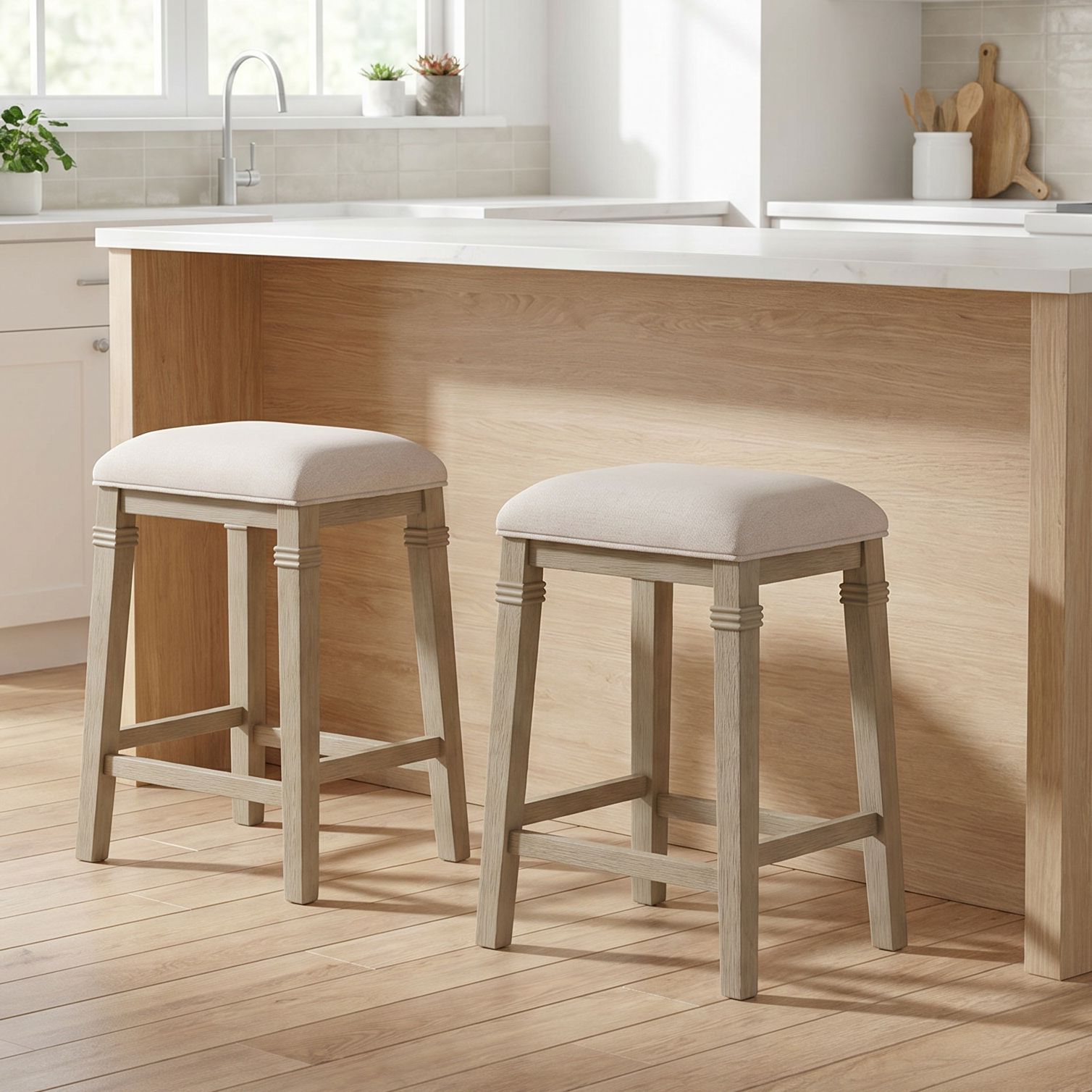 Thumbnail1 of Possini Euro Arabella 25 1/2" High Gray Ecru Backless Counter Stool in scene
