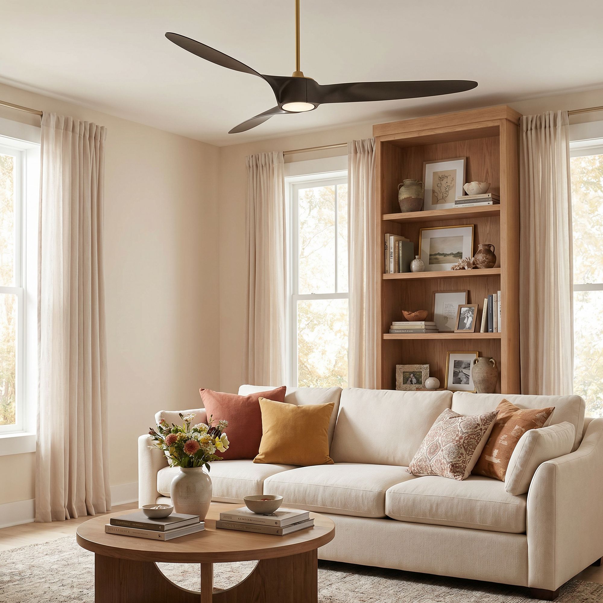 58" Casa Vieja Mako Brass and Bronze Indoor/Outdoor LED Ceiling Fan in scene